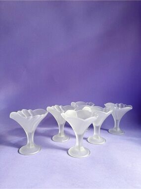 6 Italian Strega Frosted Glass Stemmed Fancy Tulip Ice Cream Dessert Cups Bowls